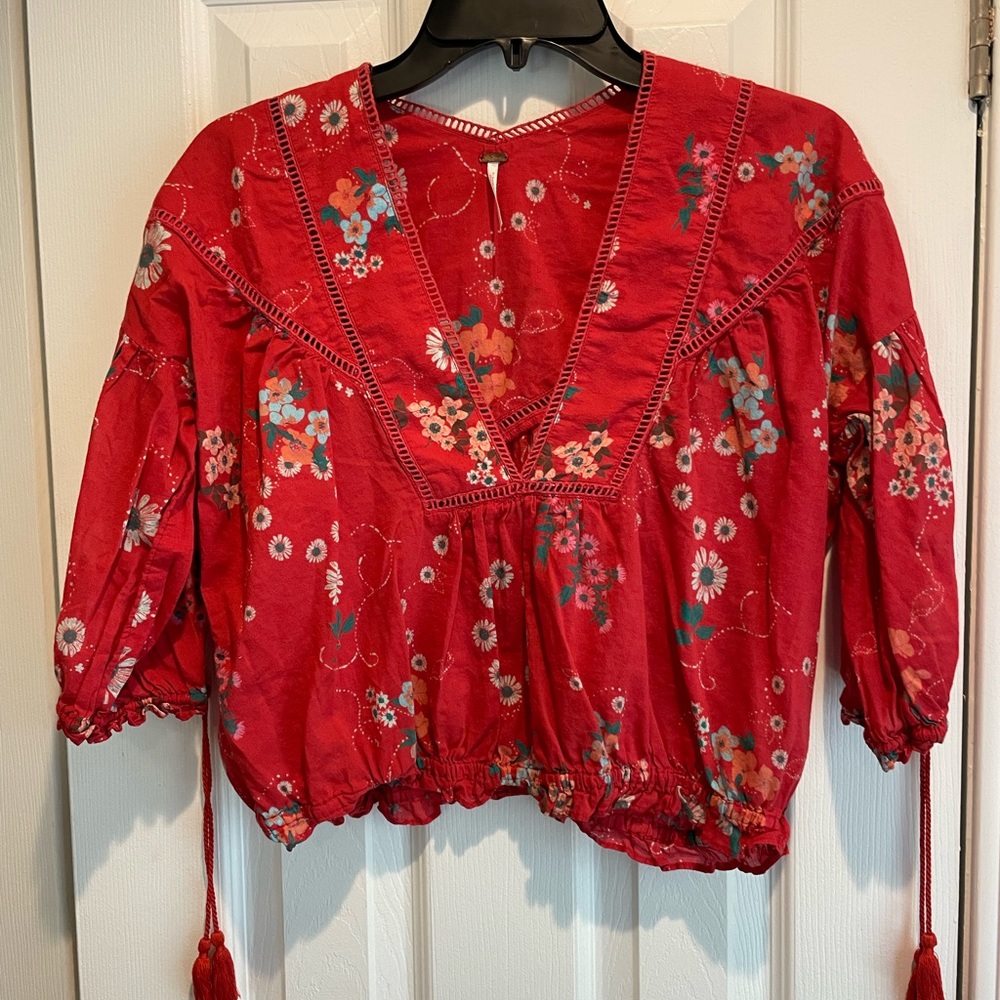 Free People Red Floral Crop Top